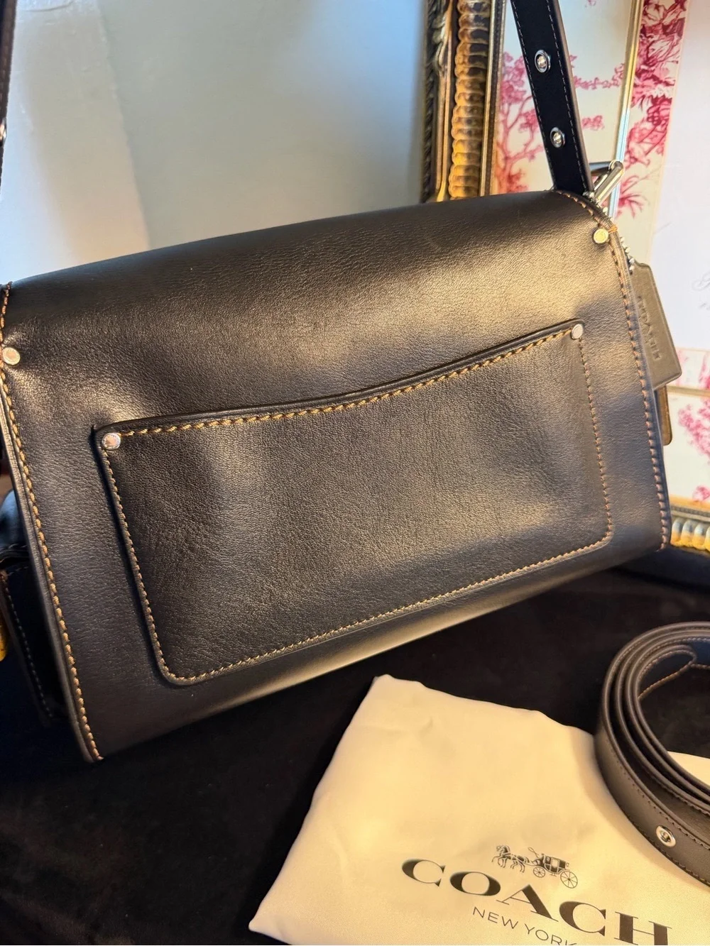 Coach Black Leather Crossbody Bag with Silver Hardware
